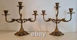 Pair of Chandeliers, Bronze Candlesticks Chiseled in Louis XV Style, 19th Century Period