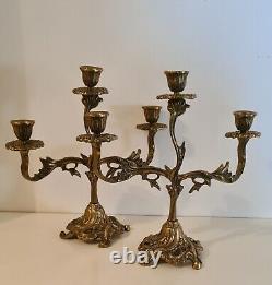 Pair of Chandeliers, Bronze Candlesticks Chiseled in Louis XV Style, 19th Century Period