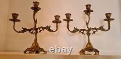 Pair of Chandeliers, Bronze Candlesticks Chiseled in Louis XV Style, 19th Century Period