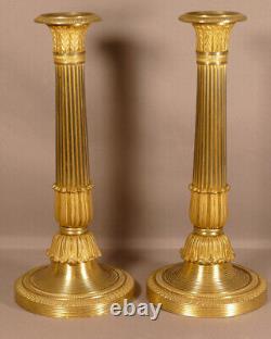 Pair of Charles X Restoration Gilt Bronze Candlesticks, Early 19th Century