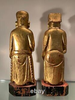 Pair of Chinese Gilded Wooden Statues, Late 19th Century