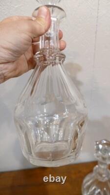 Pair of Cut Crystal Carafes with Flat Sides, Baccarat, 19th Century