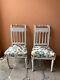 Pair Of Directoire Chairs, 19th Century, Cerused Wood And Chintz Fabric With Bird Decor