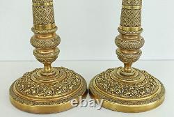 Pair of Empire Gilt Bronze Guilloché Candlesticks Early 19th Century