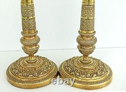 Pair of Empire Gilt Bronze Guilloché Candlesticks Early 19th Century