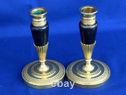 Pair of Empire Period Gilded and Patinated Bronze Toilet Candlesticks 19th Century