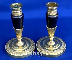 Pair of Empire Period Gilded and Patinated Bronze Toilette Candlesticks 19th Century