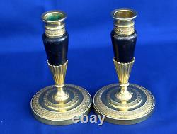 Pair of Empire Period Gilded and Patinated Bronze Toilette Candlesticks 19th Century