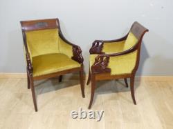 Pair of Empire Style Mahogany Swan Armchairs, Late 19th Century