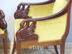 Pair of Empire Style Mahogany Swan Armchairs, Late 19th Century