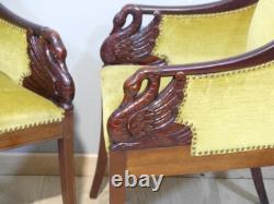 Pair of Empire Style Mahogany Swan Armchairs, Late 19th Century