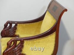 Pair of Empire Style Mahogany Swan Armchairs, Late 19th Century