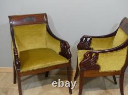 Pair of Empire Style Mahogany Swan Armchairs, Late 19th Century