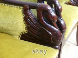 Pair of Empire Style Mahogany Swan Armchairs, Late 19th Century