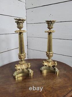 Pair of Gilt Bronze Candlesticks, 19th Century Restoration Period 1830/40