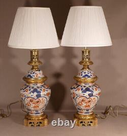 Pair of Imari Porcelain and Gilt Bronze Lamps, 19th Century