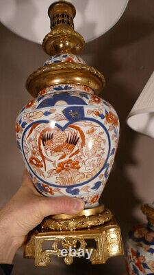 Pair of Imari Porcelain and Gilt Bronze Lamps, 19th Century