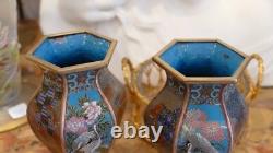 Pair of Japanese Bronze Cloisonné Vases with Crane Decoration, 19th Century