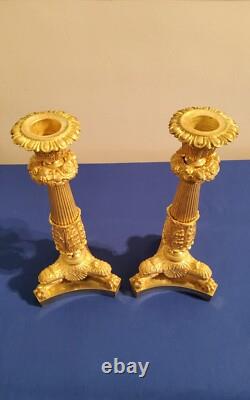 Pair of Lion Leg Candle Holders in Chiseled and Gilded Bronze 19th Century
