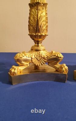 Pair of Lion Leg Candle Holders in Chiseled and Gilded Bronze 19th Century