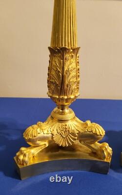 Pair of Lion Leg Candle Holders in Chiseled and Gilded Bronze 19th Century