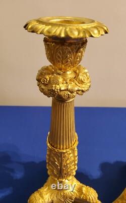 Pair of Lion Leg Candle Holders in Chiseled and Gilded Bronze 19th Century
