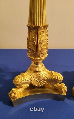 Pair of Lion Leg Candle Holders in Chiseled and Gilded Bronze 19th Century