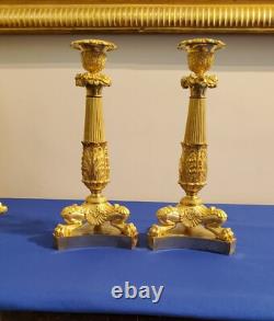 Pair of Lion Leg Candle Holders in Chiseled and Gilded Bronze 19th Century