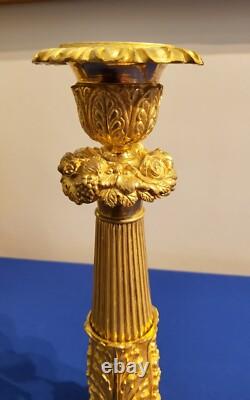 Pair of Lion Leg Candle Holders in Chiseled and Gilded Bronze 19th Century