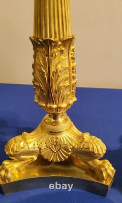 Pair of Lion Leg Candle Holders in Chiseled and Gilded Bronze 19th Century