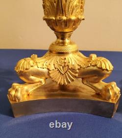 Pair of Lion Leg Candle Holders in Chiseled and Gilded Bronze 19th Century