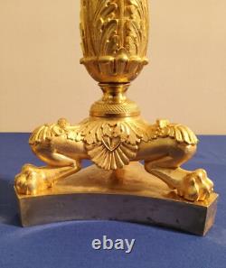 Pair of Lion Leg Candle Holders in Chiseled and Gilded Bronze 19th Century