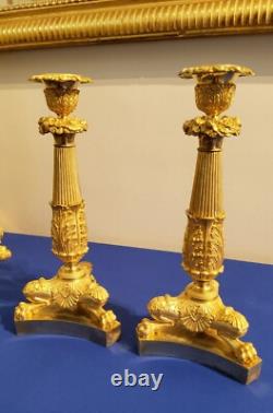 Pair of Lion Leg Candle Holders in Chiseled and Gilded Bronze 19th Century