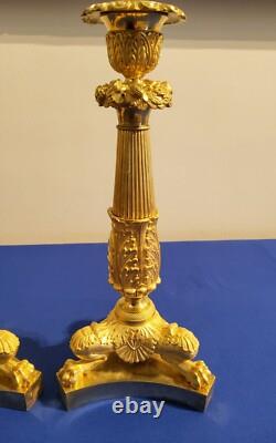Pair of Lion Leg Candle Holders in Chiseled and Gilded Bronze 19th Century