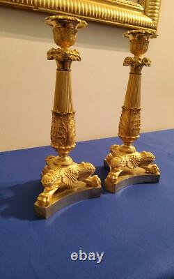Pair of Lion Leg Candle Holders in Chiseled and Gilded Bronze 19th Century