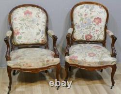 Pair of Louis XV Armchairs in Solid Rosewood, Napoleon III Era, 19th Century