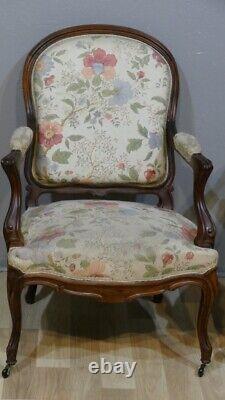 Pair of Louis XV Armchairs in Solid Rosewood, Napoleon III Era, 19th Century