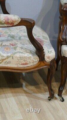 Pair of Louis XV Armchairs in Solid Rosewood, Napoleon III Era, 19th Century