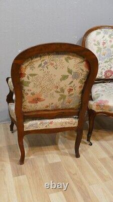 Pair of Louis XV Armchairs in Solid Rosewood, Napoleon III Era, 19th Century