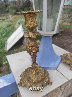 Pair of Louis XV Rocaille Style Gilded Bronze Candlesticks, 19th Century