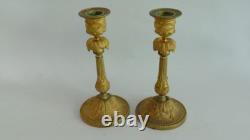 Pair of Louis XVI Candlesticks in Gilded Bronze, 19th Century