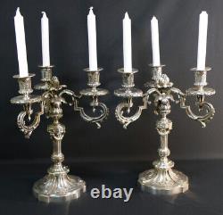 Pair of Louis XVI Silvered Bronze Candle Holders, 19th Century