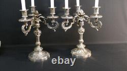 Pair of Louis XVI Silvered Bronze Candle Holders, 19th Century