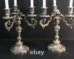 Pair of Louis XVI Silvered Bronze Candle Holders, 19th Century