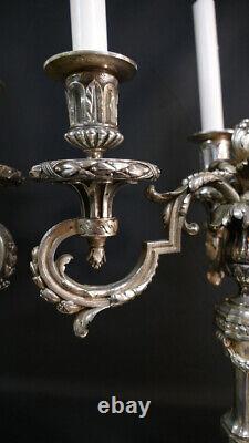 Pair of Louis XVI Silvered Bronze Candle Holders, 19th Century