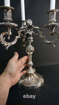 Pair of Louis XVI Silvered Bronze Candle Holders, 19th Century