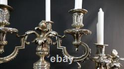 Pair of Louis XVI Silvered Bronze Candle Holders, 19th Century