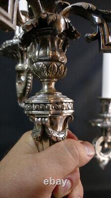 Pair of Louis XVI Silvered Bronze Candle Holders, 19th Century