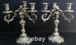 Pair of Louis XVI Silvered Bronze Candle Holders, 19th Century