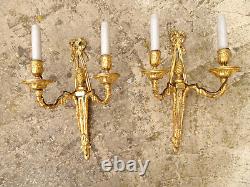 Pair of Louis XVI period wall lights. Gilt bronze. Sconces. Late 18th century, early 19th century.